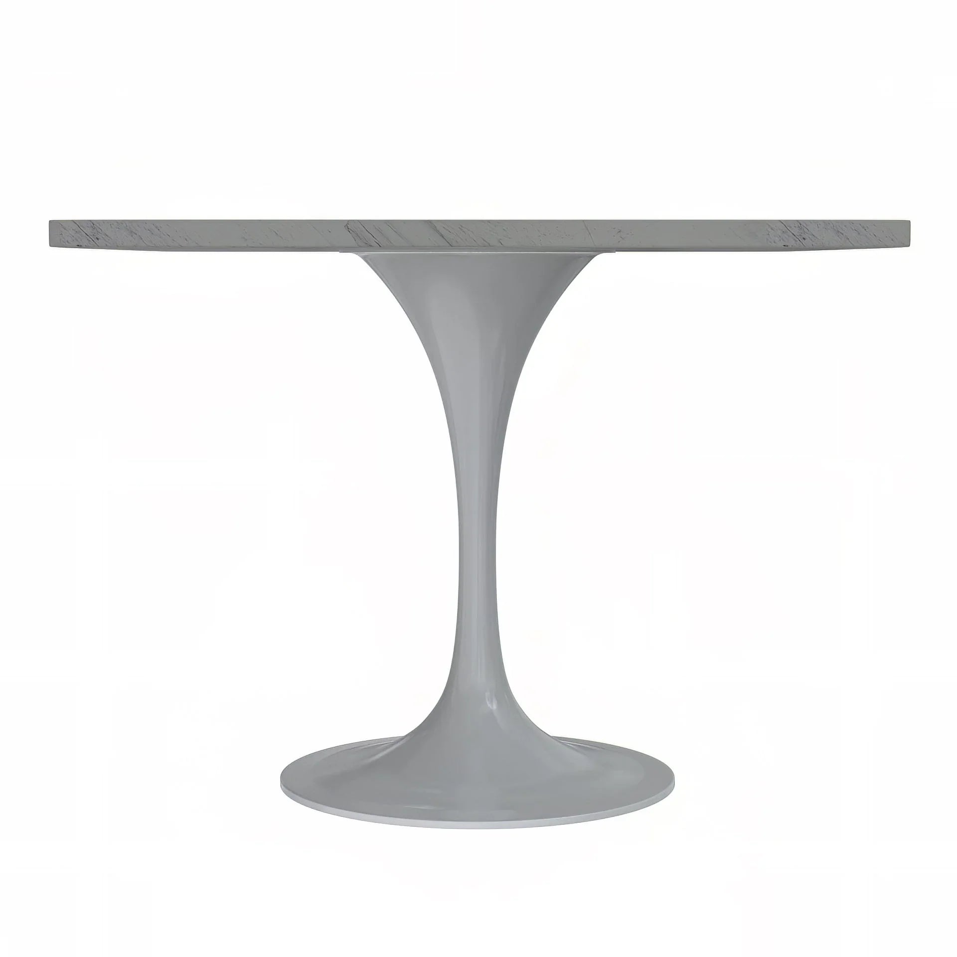 Verve Square Dining Table with a Laminated White Marbleized Tabletop and White Steel Pedestal Base - Elax Furniture