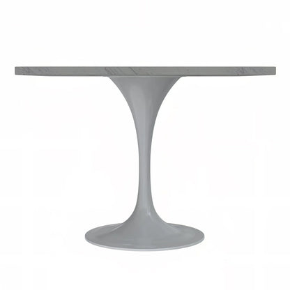Verve Square Dining Table with a Laminated White Marbleized Tabletop and White Steel Pedestal Base - Elax Furniture