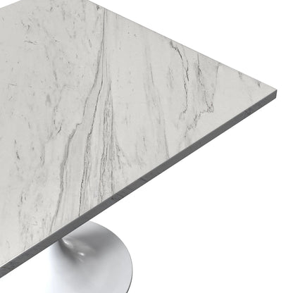 Verve Square Dining Table with a Laminated White Marbleized Tabletop and White Steel Pedestal Base - Elax Furniture