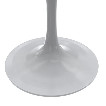 Verve Square Dining Table with a Laminated White Marbleized Tabletop and White Steel Pedestal Base - Elax Furniture