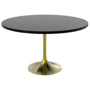Verve Round Dining Table with MDF/Sintered Stone/Resin Tabletop in Gold Stainless Steel Pedestal Base - Elax Furniture