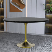 Verve Round Dining Table with MDF/Sintered Stone/Resin Tabletop in Gold Stainless Steel Pedestal Base - Elax Furniture