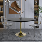 Verve Round Dining Table with MDF/Sintered Stone/Resin Tabletop in Gold Stainless Steel Pedestal Base - Elax Furniture