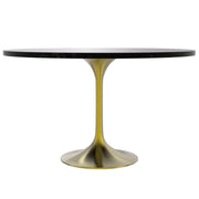 Verve Round Dining Table with MDF/Sintered Stone/Resin Tabletop in Gold Stainless Steel Pedestal Base - Elax Furniture
