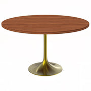 Verve Round Dining Table with MDF/Sintered Stone/Resin Tabletop in Gold Stainless Steel Pedestal Base - Elax Furniture