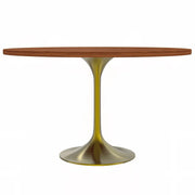 Verve Round Dining Table with MDF/Sintered Stone/Resin Tabletop in Gold Stainless Steel Pedestal Base - Elax Furniture