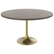 Verve Round Dining Table with MDF/Sintered Stone/Resin Tabletop in Gold Stainless Steel Pedestal Base - Elax Furniture