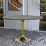 Verve Round Dining Table with MDF/Sintered Stone/Resin Tabletop in Gold Stainless Steel Pedestal Base - Elax Furniture