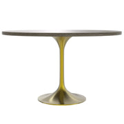 Verve Round Dining Table with MDF/Sintered Stone/Resin Tabletop in Gold Stainless Steel Pedestal Base - Elax Furniture