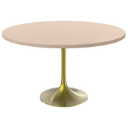 Verve Round Dining Table with MDF/Sintered Stone/Resin Tabletop in Gold Stainless Steel Pedestal Base - Elax Furniture