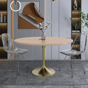 Verve Round Dining Table with MDF/Sintered Stone/Resin Tabletop in Gold Stainless Steel Pedestal Base - Elax Furniture