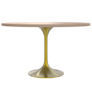Verve Round Dining Table with MDF/Sintered Stone/Resin Tabletop in Gold Stainless Steel Pedestal Base - Elax Furniture