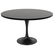 Verve Round Dining Table with MDF/Sintered Stone/Resin Tabletop in Black Stainless Steel Pedestal Base - Elax Furniture