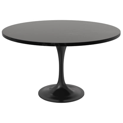 Verve Round Dining Table with MDF/Sintered Stone/Resin Tabletop in Black Stainless Steel Pedestal Base - Elax Furniture
