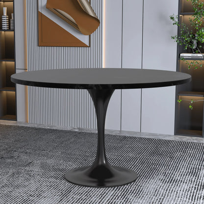 Verve Round Dining Table with MDF/Sintered Stone/Resin Tabletop in Black Stainless Steel Pedestal Base - Elax Furniture