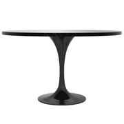Verve Round Dining Table with MDF/Sintered Stone/Resin Tabletop in Black Stainless Steel Pedestal Base - Elax Furniture