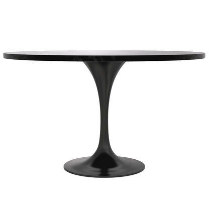 Verve Round Dining Table with MDF/Sintered Stone/Resin Tabletop in Black Stainless Steel Pedestal Base - Elax Furniture