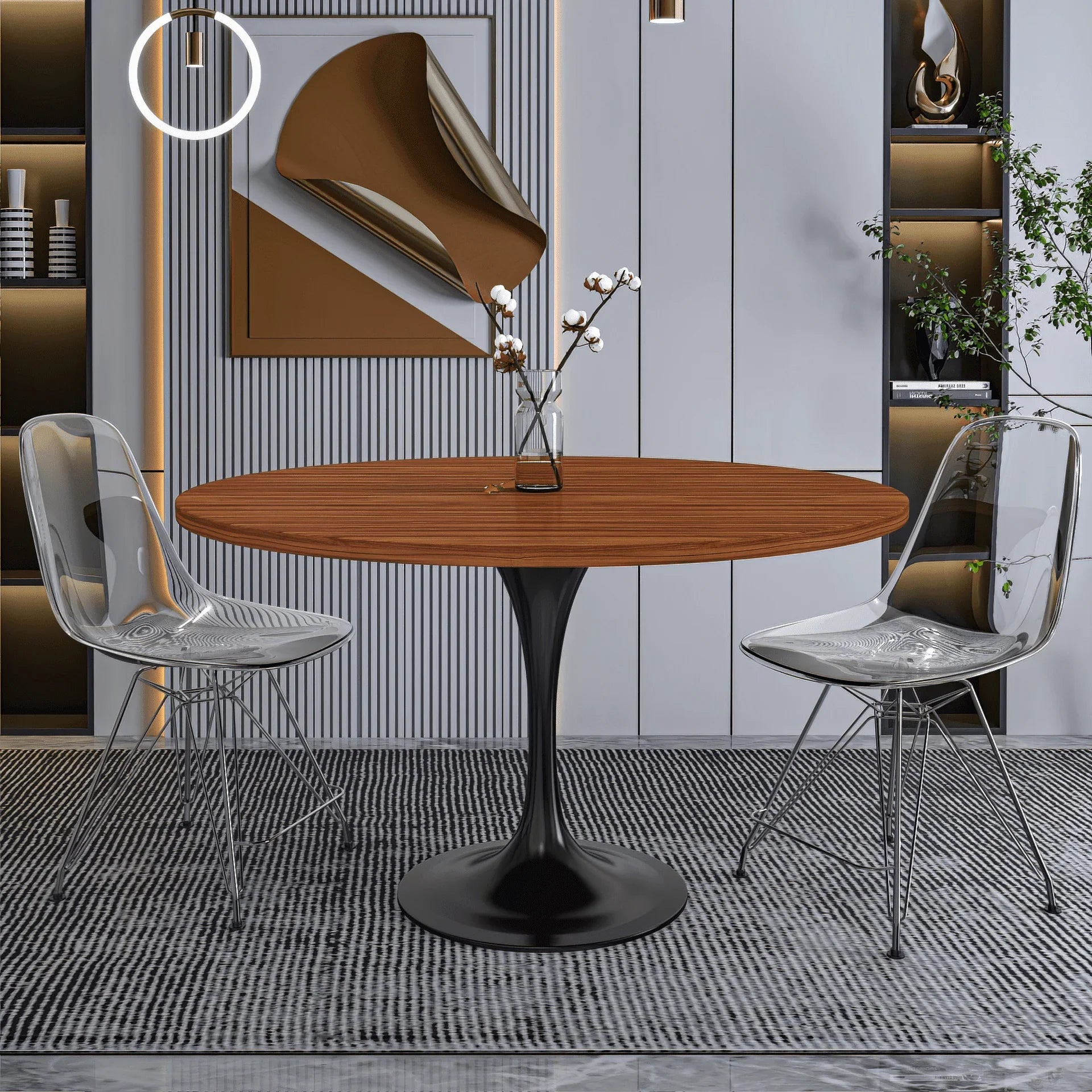 Verve Round Dining Table with MDF/Sintered Stone/Resin Tabletop in Black Stainless Steel Pedestal Base - Elax Furniture