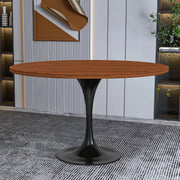 Verve Round Dining Table with MDF/Sintered Stone/Resin Tabletop in Black Stainless Steel Pedestal Base - Elax Furniture