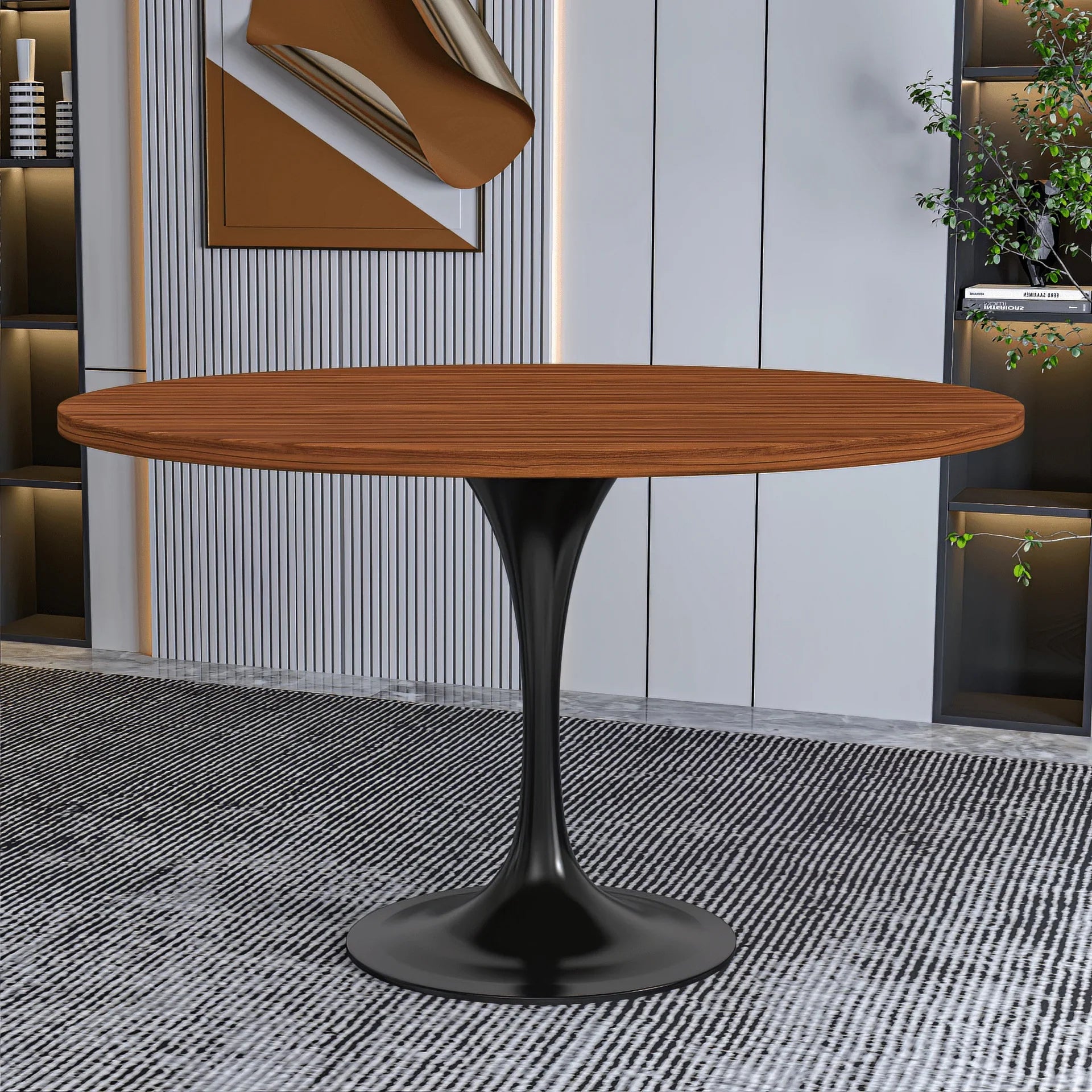 Verve Round Dining Table with MDF/Sintered Stone/Resin Tabletop in Black Stainless Steel Pedestal Base - Elax Furniture