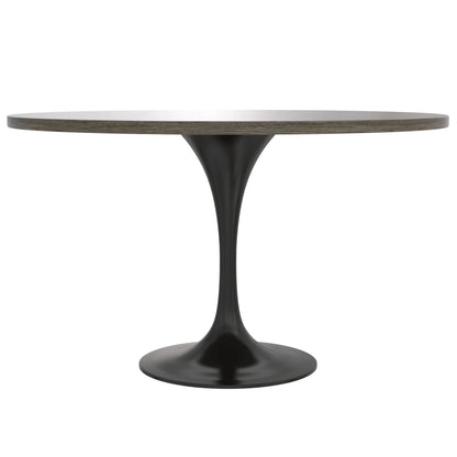 Verve Round Dining Table with MDF/Sintered Stone/Resin Tabletop in Black Stainless Steel Pedestal Base - Elax Furniture