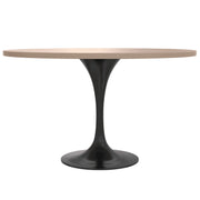 Verve Round Dining Table with MDF/Sintered Stone/Resin Tabletop in Black Stainless Steel Pedestal Base - Elax Furniture