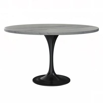 Verve Round Dining Table with MDF/Sintered Stone/Resin Tabletop in Black Stainless Steel Pedestal Base - Elax Furniture