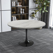 Verve Round Dining Table with MDF/Sintered Stone/Resin Tabletop in Black Stainless Steel Pedestal Base - Elax Furniture