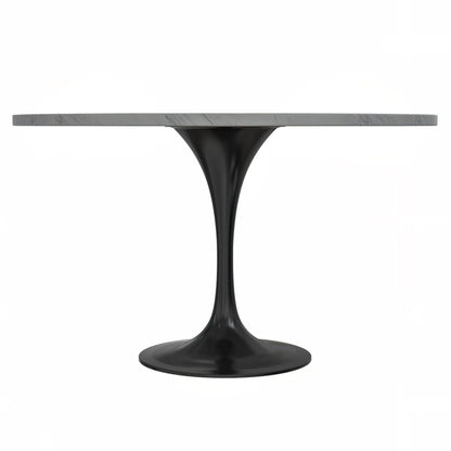 Verve Round Dining Table with MDF/Sintered Stone/Resin Tabletop in Black Stainless Steel Pedestal Base - Elax Furniture