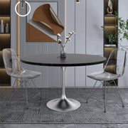 Verve Round Dining Table with MDF/Sintered Stone/Resin Tabletop in Silver Stainless Steel Pedestal Base - Elax Furniture