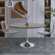 Verve Round Dining Table with MDF/Sintered Stone/Resin Tabletop in Silver Stainless Steel Pedestal Base - Elax Furniture