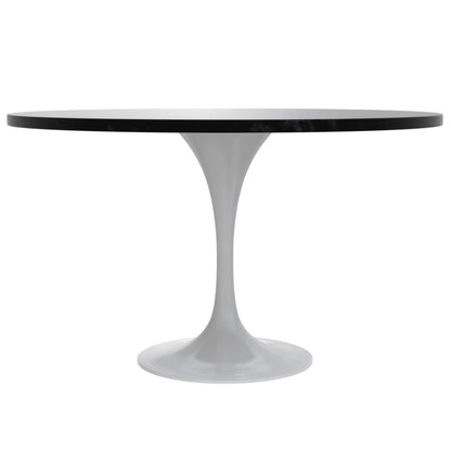 Verve Round Dining Table with MDF/Sintered Stone/Resin Tabletop in White Stainless Steel Pedestal Base - Elax Furniture