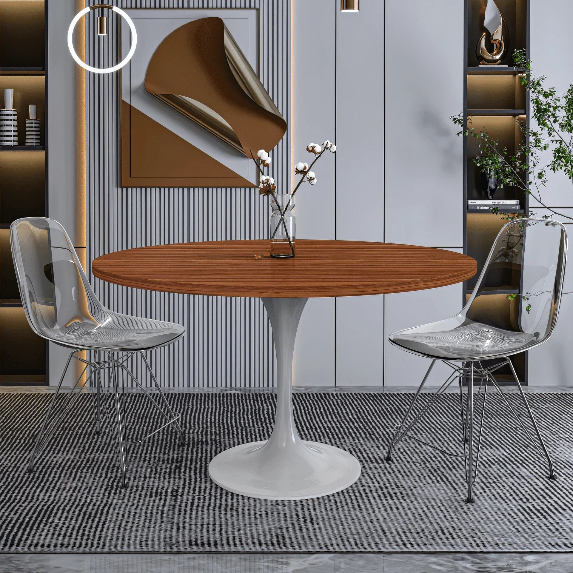 Verve Round Dining Table with MDF/Sintered Stone/Resin Tabletop in White Stainless Steel Pedestal Base - Elax Furniture