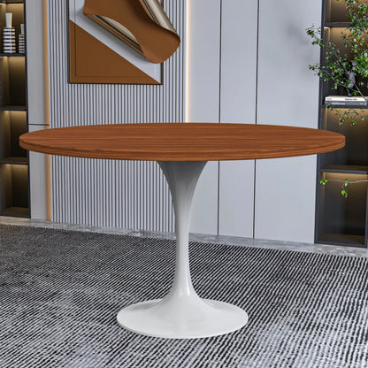 Verve Round Dining Table with MDF/Sintered Stone/Resin Tabletop in White Stainless Steel Pedestal Base - Elax Furniture