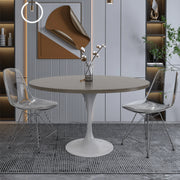 Verve Round Dining Table with MDF/Sintered Stone/Resin Tabletop in White Stainless Steel Pedestal Base - Elax Furniture