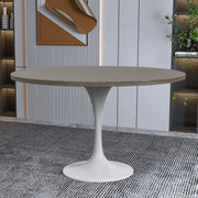 Verve Round Dining Table with MDF/Sintered Stone/Resin Tabletop in White Stainless Steel Pedestal Base - Elax Furniture