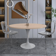 Verve Round Dining Table with MDF/Sintered Stone/Resin Tabletop in White Stainless Steel Pedestal Base - Elax Furniture
