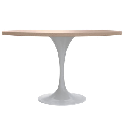 Verve Round Dining Table with MDF/Sintered Stone/Resin Tabletop in White Stainless Steel Pedestal Base - Elax Furniture