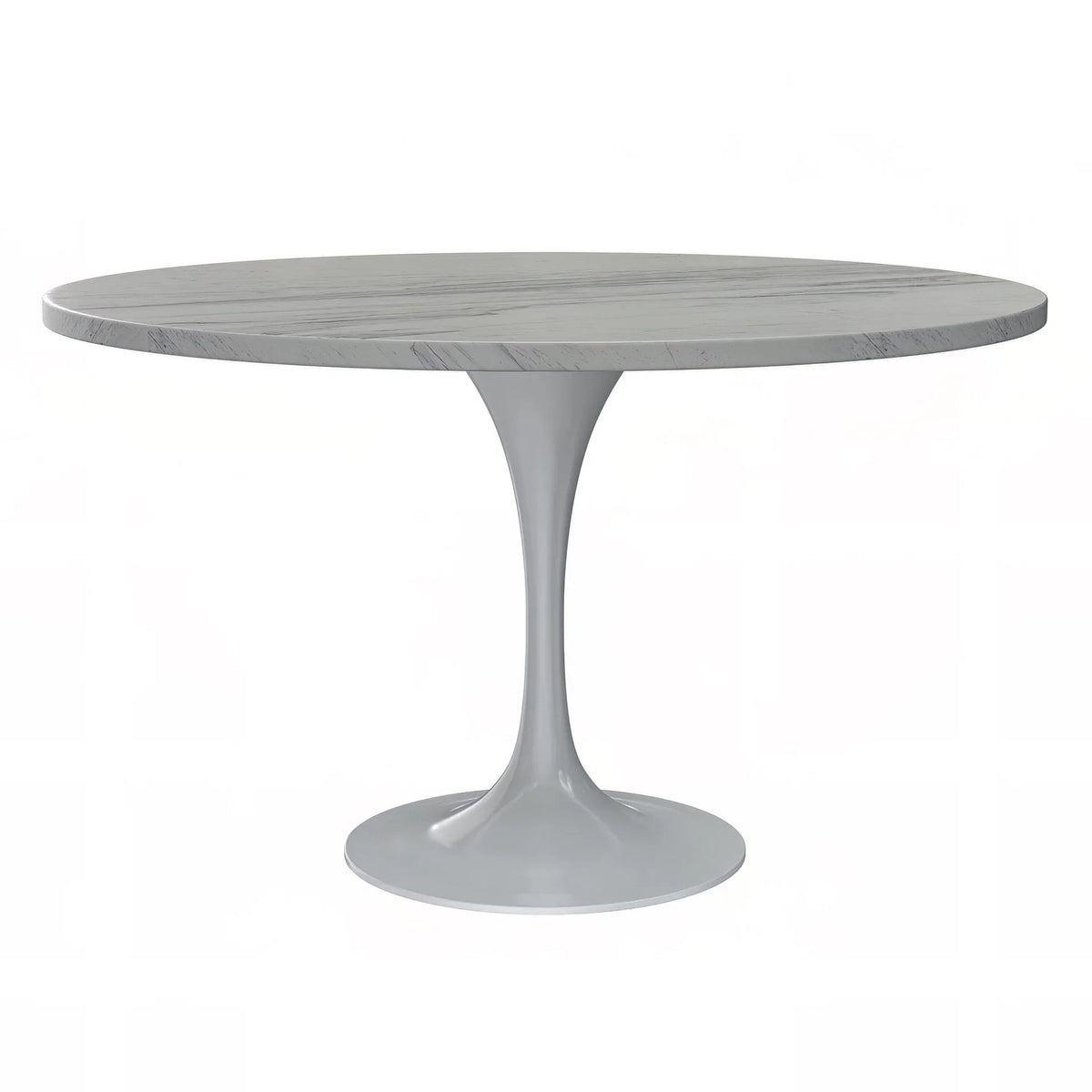 Verve Round Dining Table with MDF/Sintered Stone/Resin Tabletop in White Stainless Steel Pedestal Base - Elax Furniture