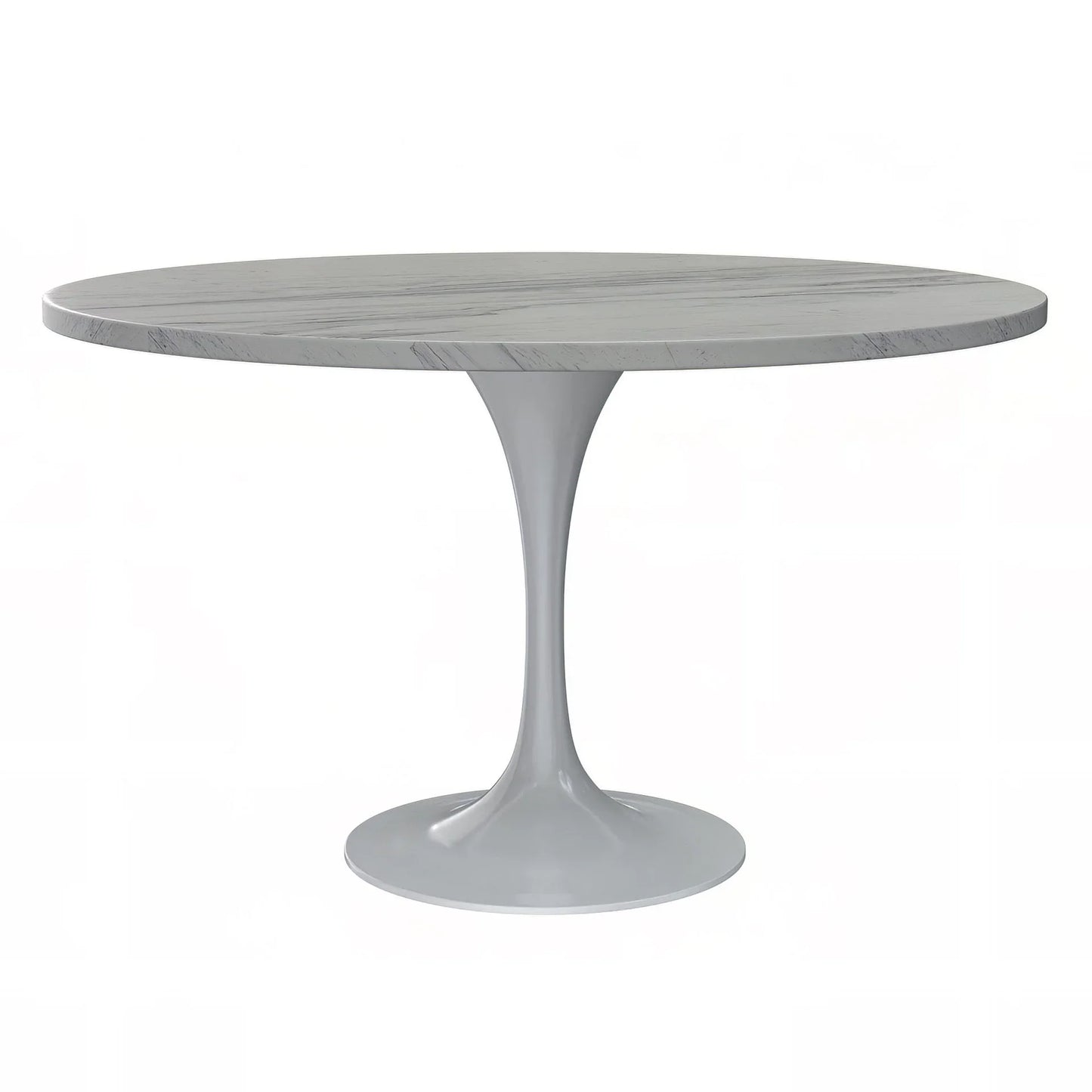 Verve Round Dining Table with MDF/Sintered Stone/Resin Tabletop in White Stainless Steel Pedestal Base - Elax Furniture