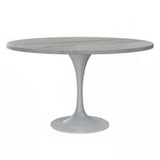 Verve Round Dining Table with MDF/Sintered Stone/Resin Tabletop in White Stainless Steel Pedestal Base - Elax Furniture