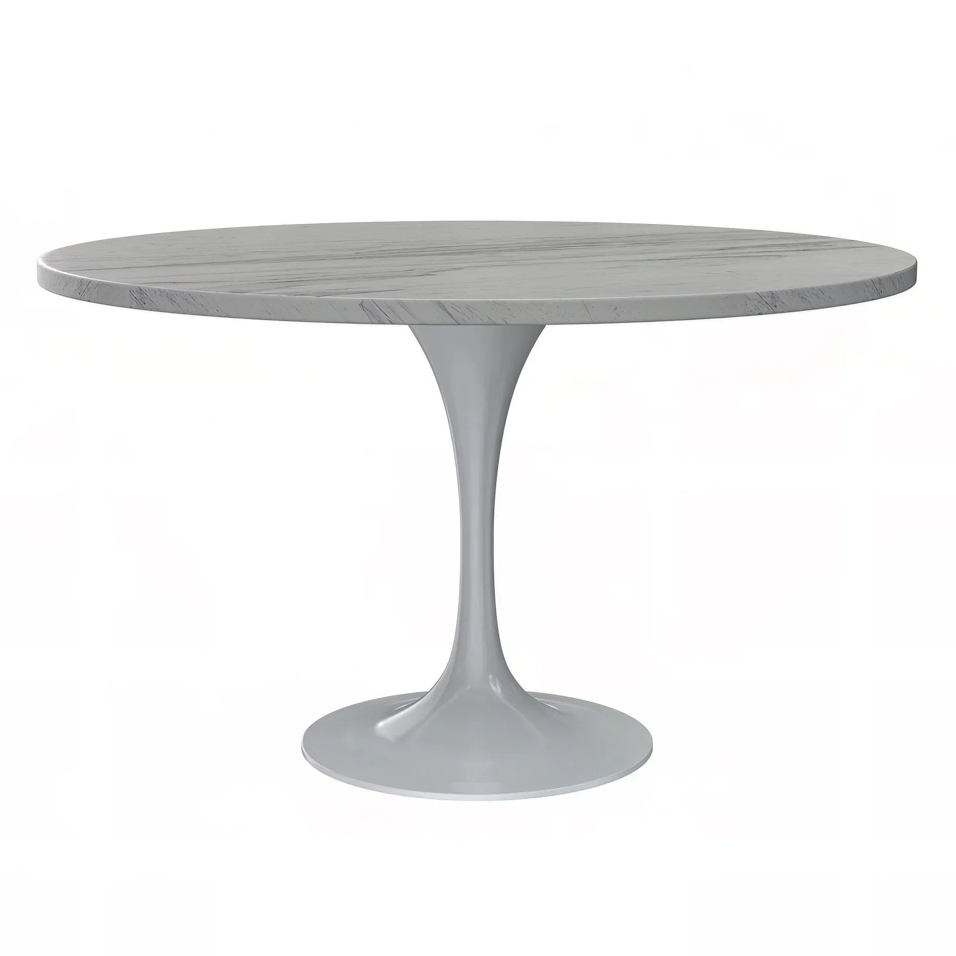 Verve Round Dining Table with MDF/Sintered Stone/Resin Tabletop in White Stainless Steel Pedestal Base - Elax Furniture
