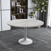 Verve Round Dining Table with MDF/Sintered Stone/Resin Tabletop in White Stainless Steel Pedestal Base - Elax Furniture