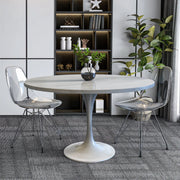 Verve Round Dining Table with MDF/Sintered Stone/Resin Tabletop in White Stainless Steel Pedestal Base - Elax Furniture