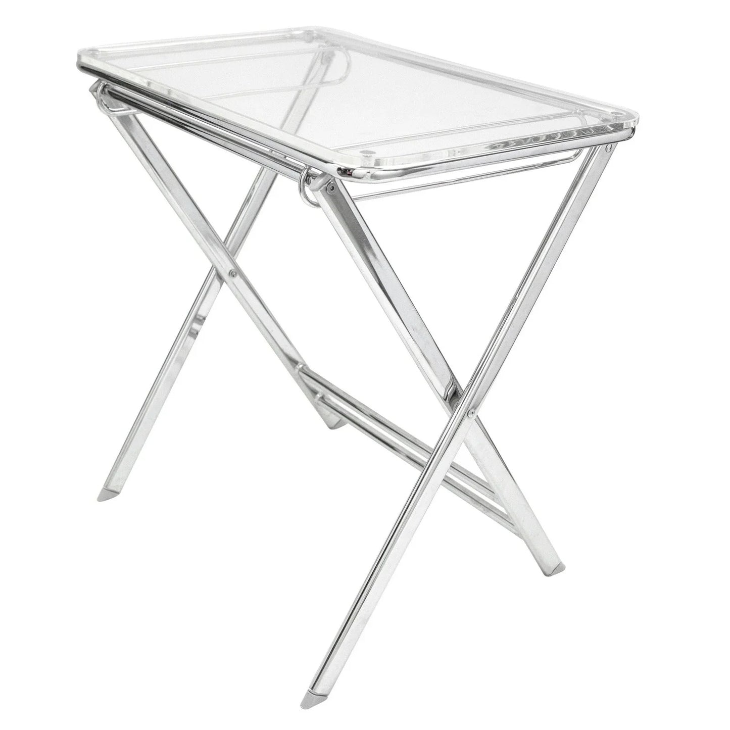 Victorian Acrylic Foldable End Side Table Tray with Chrome Metal Legs - Elax Furniture