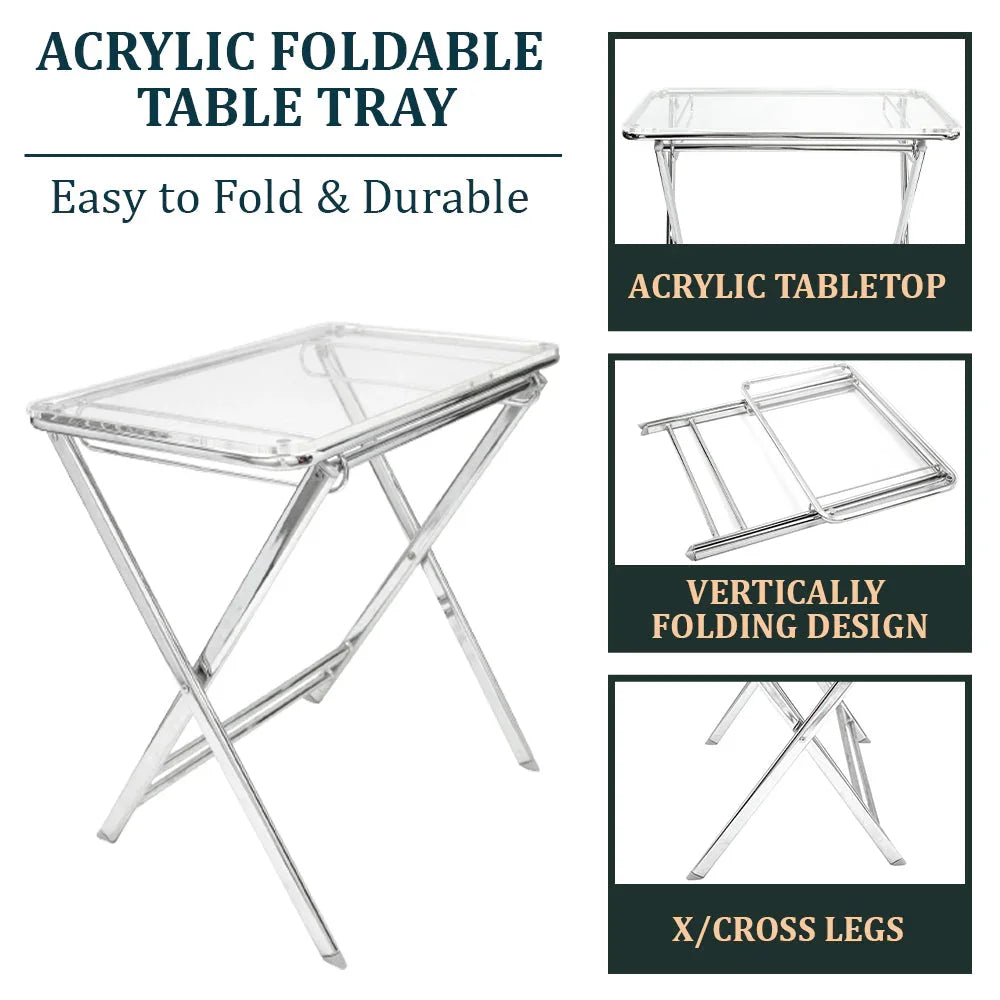 Victorian Acrylic Foldable End Side Table Tray with Chrome Metal Legs - Elax Furniture
