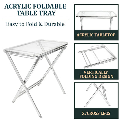 Victorian Acrylic Foldable End Side Table Tray with Chrome Metal Legs - Elax Furniture