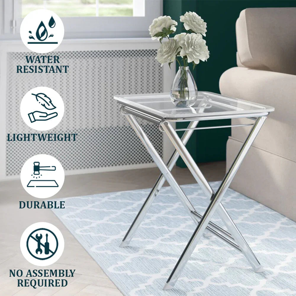 Victorian Acrylic Foldable End Side Table Tray with Chrome Metal Legs - Elax Furniture