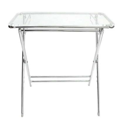Victorian Acrylic Foldable End Side Table Tray with Chrome Metal Legs - Elax Furniture