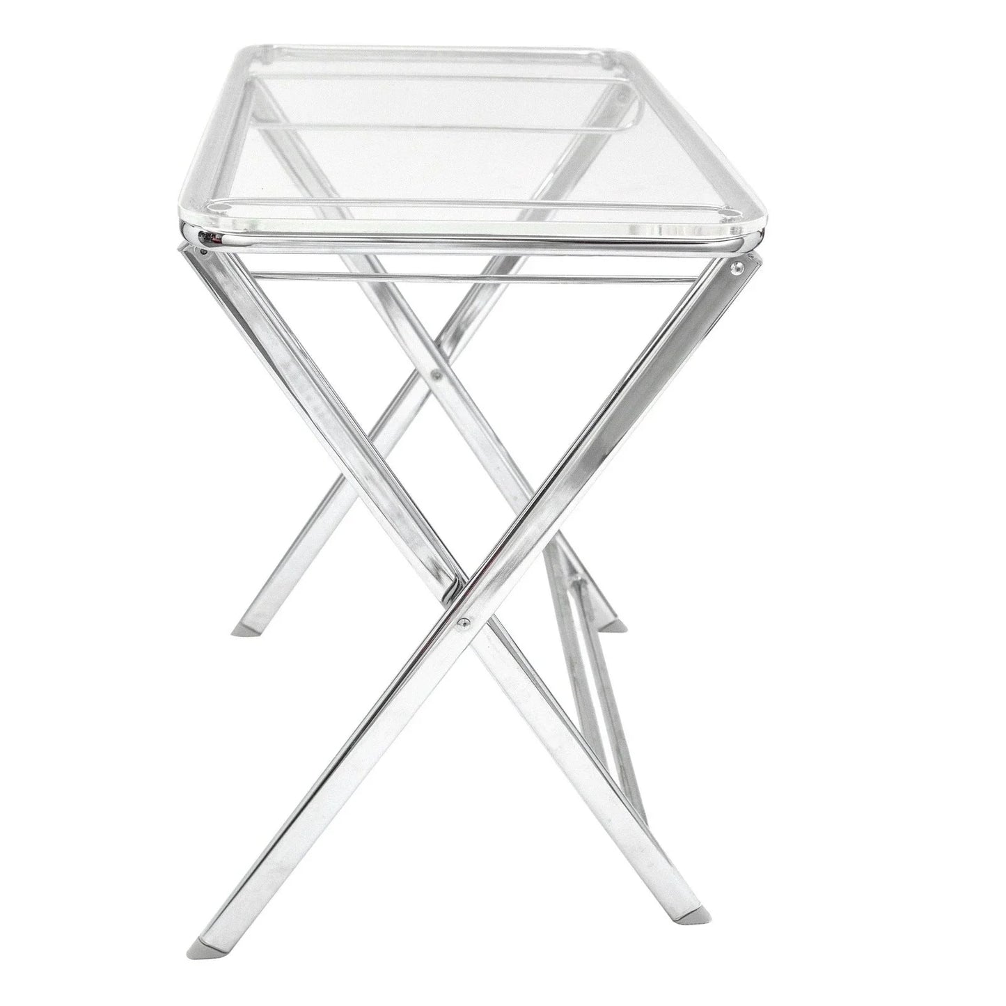 Victorian Acrylic Foldable End Side Table Tray with Chrome Metal Legs - Elax Furniture